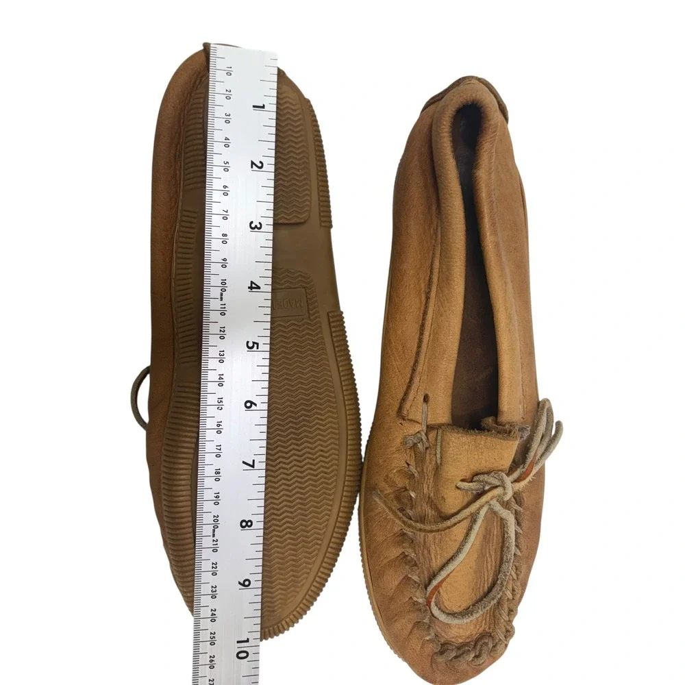 Adirondack Deerskin Leather Moccasins Tan Made in USA Mens 9 Loafers Slippers